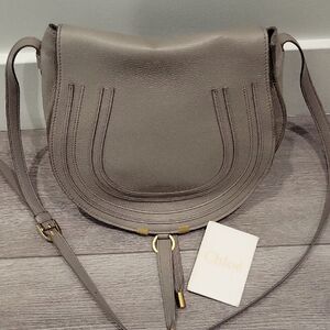 Chloe Gray Crossbody Bag with Horseshoe Flap and Tassel